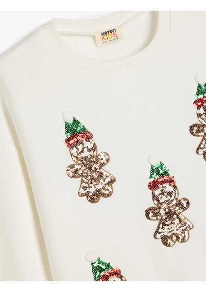 Sweatshirt Yılbaşı Temalı Pullu Payetli Kurabiye Adam Baskılı Uzun Kollu Bisiklet Yaka modelleri