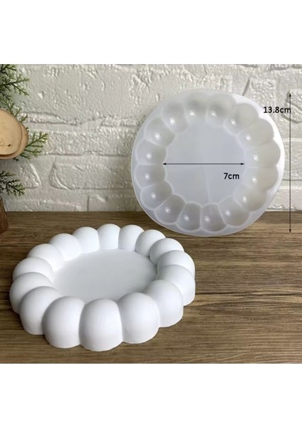 12,9cm Yuvarlak Bubble Taban Sunumluk Çerçeve Mum Tabağı Altlığı Silikon Kalıp K-1379