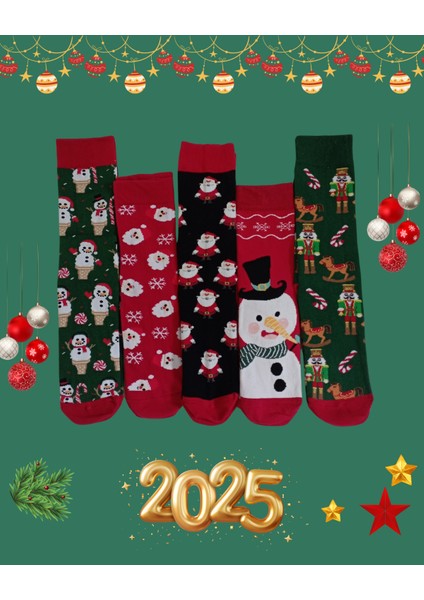 Unisex Noel ve Yılbaşı Temalı Çorap Seti 5'li Paket