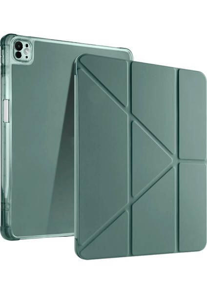 iPad Pro 13 2024 Uyumlu Kalem Bölmeli Akıllı Uyku Modlu Trifolding A2925 / A2926 Tablet Kılıfı