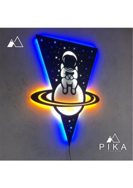 LED Işıklı Astronaut Mdf Ahşap Tablo