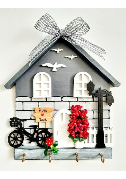 Gri ahşap duvar askısı, şık ve fonksiyonel anahtarlık tutucu decor.