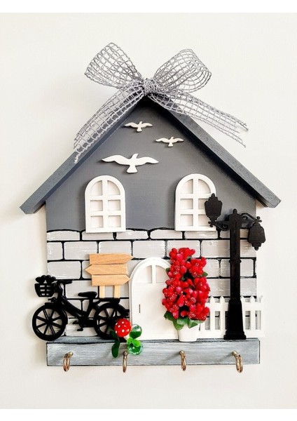 Gri ahşap duvar askısı, şık ve fonksiyonel anahtarlık tutucu decor.