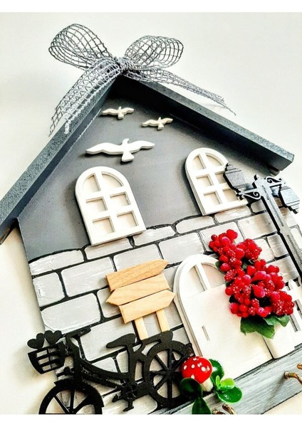 Gri ahşap duvar askısı, şık ve fonksiyonel anahtarlık tutucu decor.