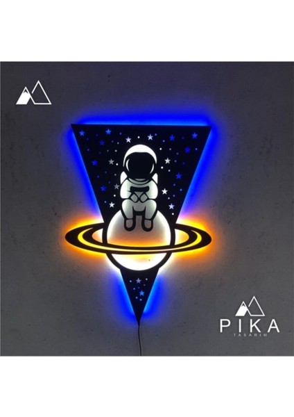 LED Işıklı Astronaut Mdf Ahşap Tablo