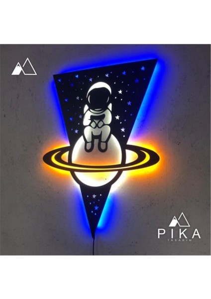 LED Işıklı Astronaut Mdf Ahşap Tablo