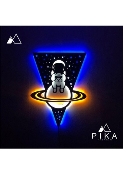 LED Işıklı Astronaut Mdf Ahşap Tablo