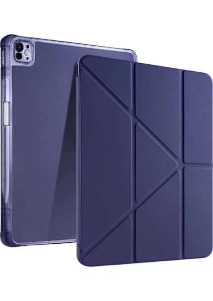iPad Pro 13 2024 Uyumlu Kalem Bölmeli Akıllı Uyku Modlu Trifolding A2925 / A2926 Tablet Kılıfı