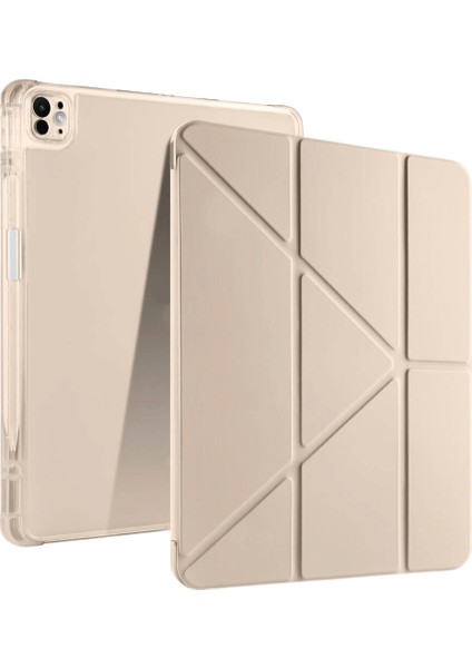 iPad Pro 13 2024 Uyumlu Kalem Bölmeli Akıllı Uyku Modlu Trifolding A2925 / A2926 Tablet Kılıfı