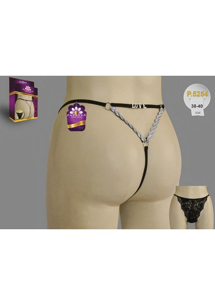 Kadın Siyah Harf Detaylı String Külot