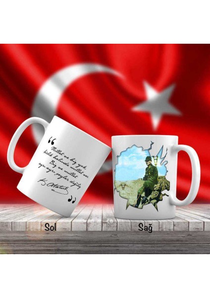 Asil Hediyelik Üniformalı Büyük Önder Mustafa Kemal Atatürk - Atatürk'ün Sözleri -Kupa Bardak