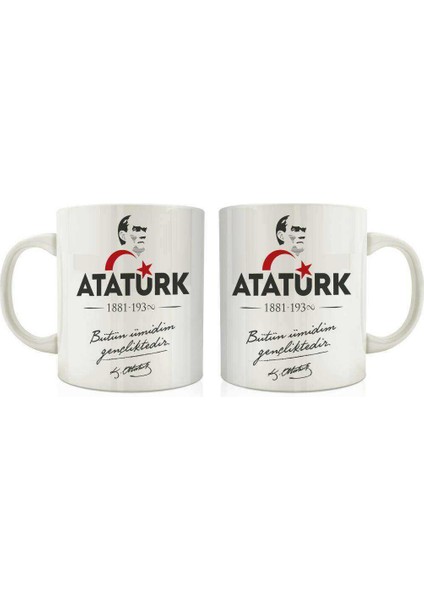 Asil Hediyelik Üniformalı Büyük Önder Mustafa Kemal Atatürk - Atatürk'ün Sözleri -Kupa Bardak