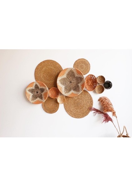 Hasır Duvar Tabak Seti 12’li Turuncu Detaylı