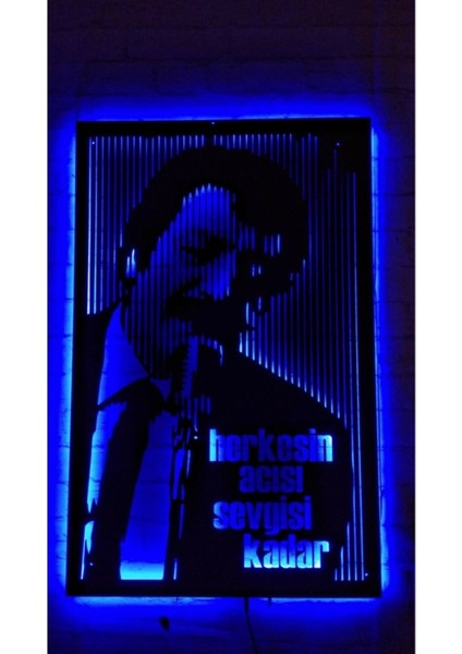 Rgb Kumandalı Müslüm Gürses LED Işıklı Ahşap Mdf Dekoratif Tablo