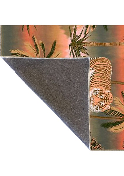 Turuncu Tonlarda Palmiye Ağaçlı Hayvanlı Desenli Dokuma Taban Halı fırsatları