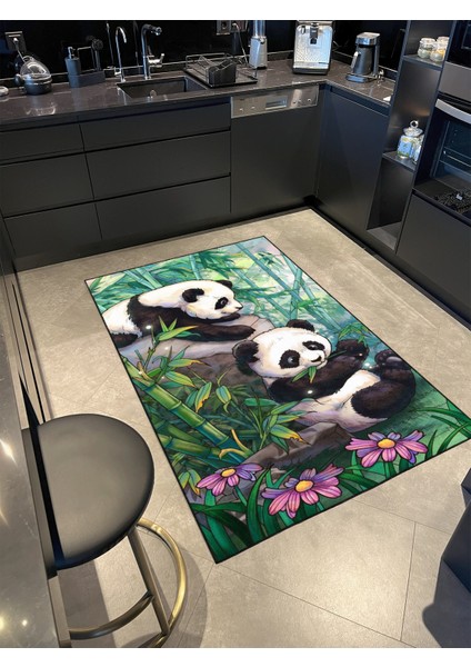 Hayvan Pandalar Desenli Dokuma Taban ve Dekoratif Halı MIRAVIP413