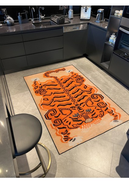 Turuncu Temalı ve Hayvan Desenli Dekoratif Halı MIRAVIP440