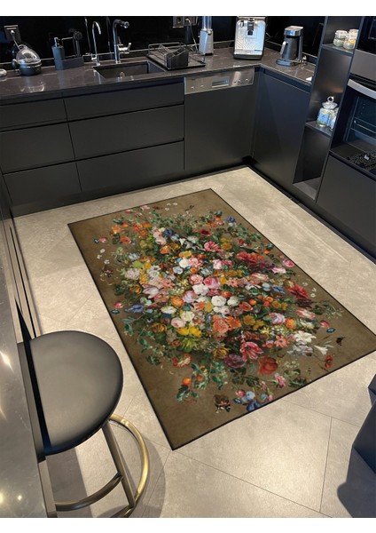 Karışık Renkli Çiçekli Desenli Dekoratif Halı MIRAVIP356