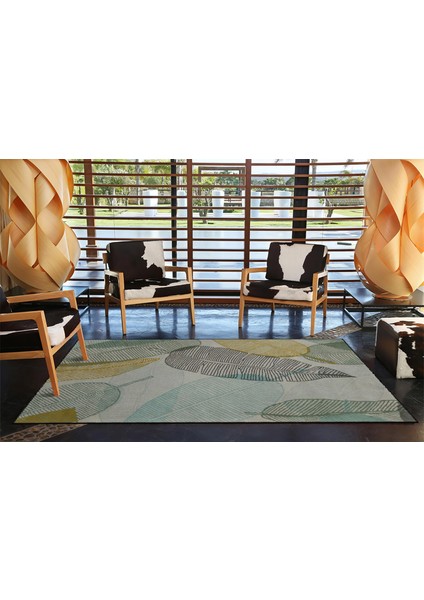 Yeşil ve Gri Renkli Yapraklı Desenli Dokuma Taban Halı MIRAVIP313 modelleri