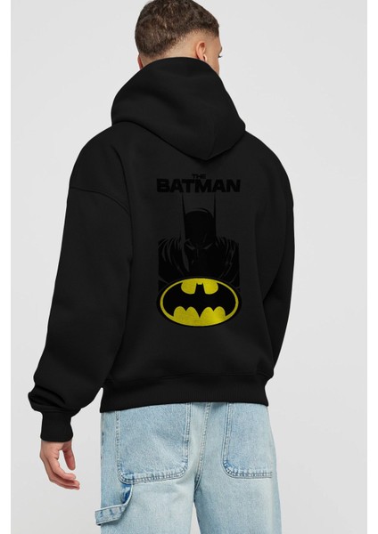 Batman (21) Arka Baskılı Siyah Oversize Kapüşonlu Sweatshirt Erkek Kadın