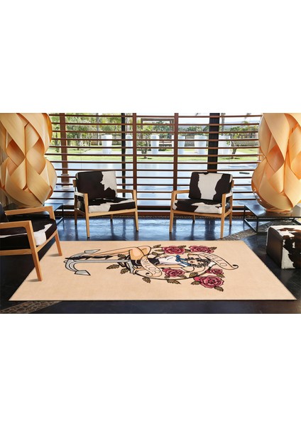 Karışık Renkli Kadın Desenli Modern Dekoratif Halı MIRAVIP474