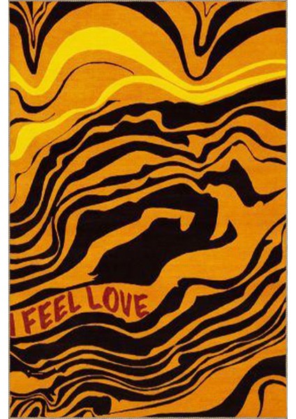 Turuncu Siyah Çizgili Dalgalı Desenli Modern Dekoratif Halı MIRAVIP479 fiyatları