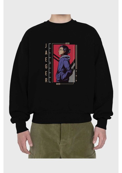 Jaeger Ön Baskılı Siyah Oversize Sweatshirt Erkek Kadın Bisiklet Yaka fiyatları