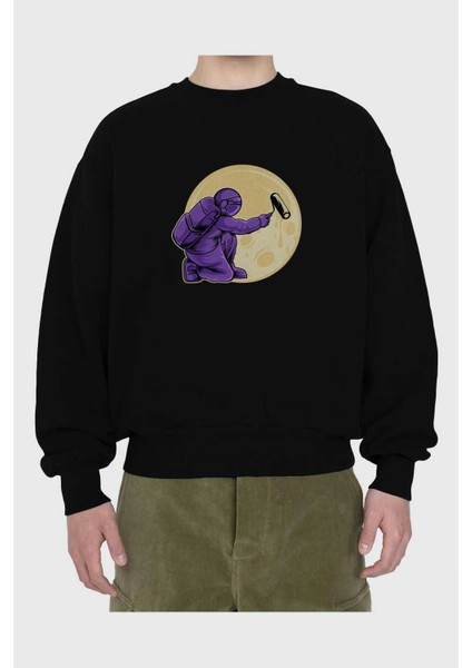 Astropaint Ön Baskılı Siyah Oversize Sweatshirt Erkek Kadın Bisiklet Yaka fiyatları