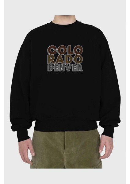Colorado Denver Ön Baskılı Siyah Oversize Sweatshirt Erkek Kadın Bisiklet Yaka fiyatları