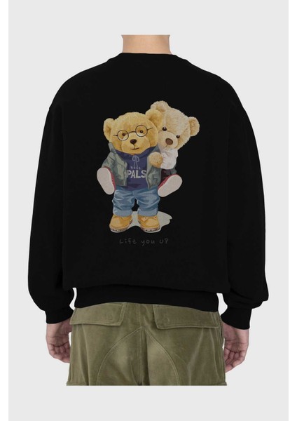 Teddy Bear Lift You Up Arka Baskılı Siyah Oversize Sweatshirt Erkek Kadın Bisiklet Yaka fiyatları