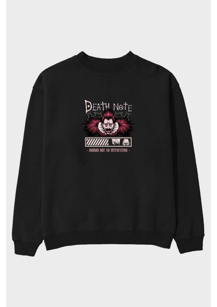 Death Note Ön Baskılı Siyah Oversize Sweatshirt Erkek Kadın Bisiklet Yaka