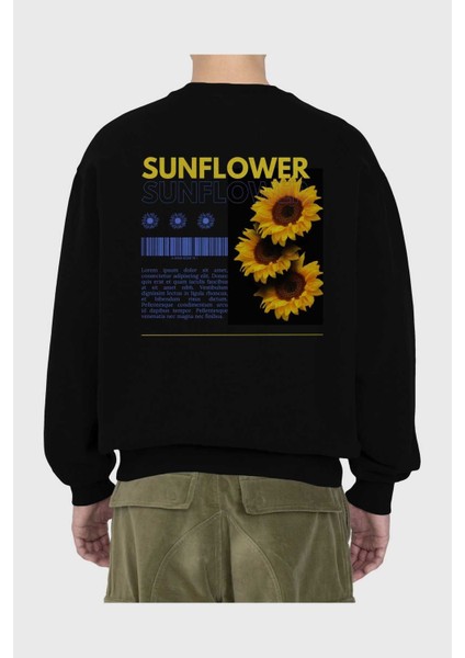 Sunflower Arka Baskılı Siyah Oversize Sweatshirt Erkek Kadın Bisiklet Yaka fiyatları