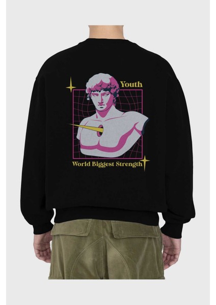 Youth Arka Baskılı Siyah Oversize Sweatshirt Erkek Kadın Bisiklet Yaka fiyatları