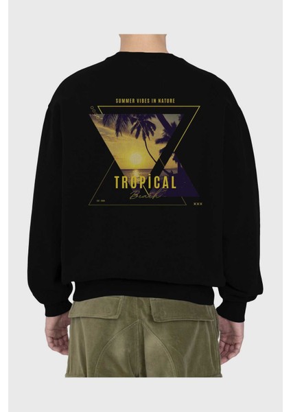 Summer Vibes Yazılı Arka Baskılı Siyah Oversize Sweatshirt Erkek Kadın Bisiklet Yaka fiyatları