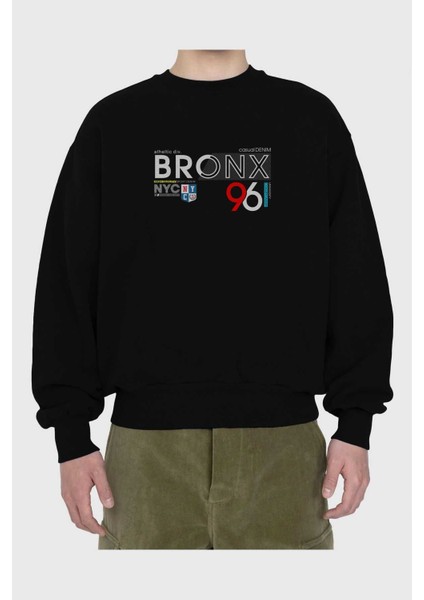 Bronx 96 Ön Baskılı Siyah Oversize Sweatshirt Erkek Kadın Bisiklet Yaka fiyatları