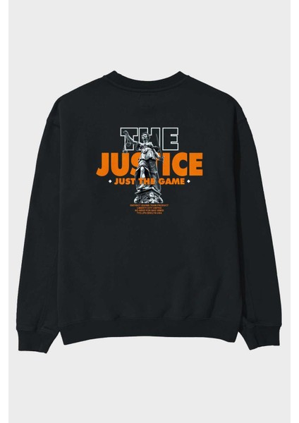The Justice Arka Baskılı Siyah Oversize Sweatshirt Erkek Kadın Bisiklet Yaka