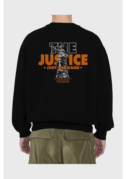 The Justice Arka Baskılı Siyah Oversize Sweatshirt Erkek Kadın Bisiklet Yaka fiyatları