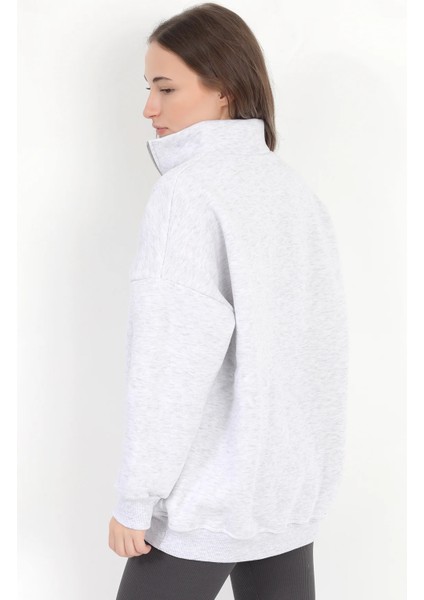 Kadın Karmelanj Dik Yaka Yarım Fermuarlı Cep Detaylı Oversize Sweatshirt - 2542 fırsatları