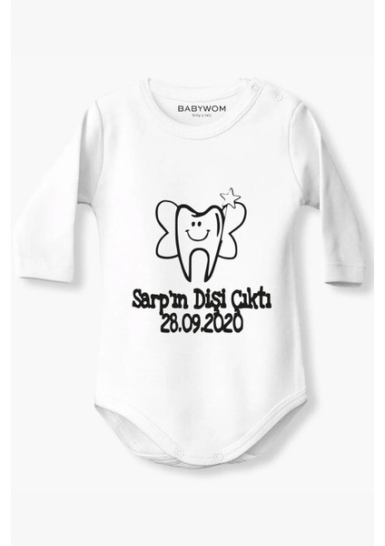 Ilk Diş Çıkması Için Bebeğinize Özel Isim ve Tarih Baskılı Pamuklu Bebek Zıbını