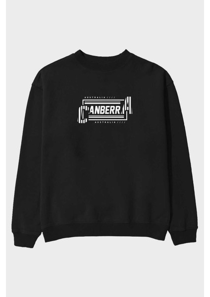 Canberra Ön Baskılı Siyah Oversize Sweatshirt Erkek Kadın Bisiklet Yaka
