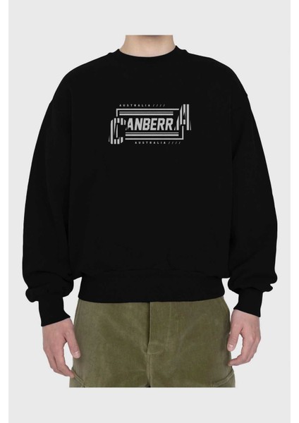 Canberra Ön Baskılı Siyah Oversize Sweatshirt Erkek Kadın Bisiklet Yaka fiyatları
