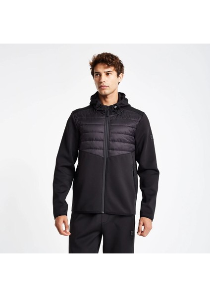 24N-1138 Fermuarlı Kapşonlu Üst Sıyah Sweatshırt
