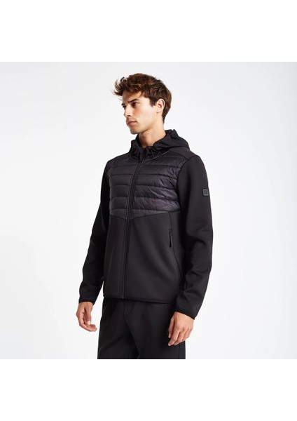 24N-1138 Fermuarlı Kapşonlu Üst Sıyah Sweatshırt