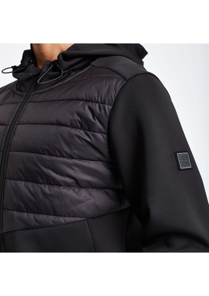 24N-1138 Fermuarlı Kapşonlu Üst Sıyah Sweatshırt