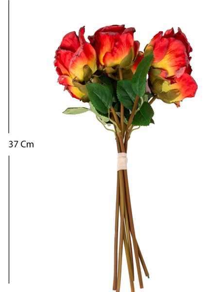 Kırmızı Yapay Gül Demet, 6'lı, 37 cm, Tek Dal, Renkli Dekoratif Çiçek Seti fırsatları