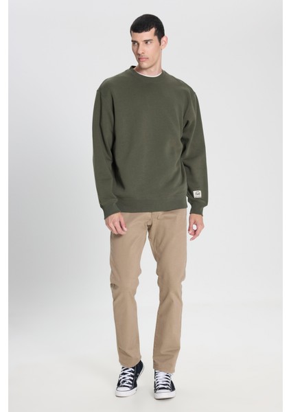 Loose Fit Rahat Kesim Bisiklet Yaka Zeytin Yeşili Sweatshirt modelleri