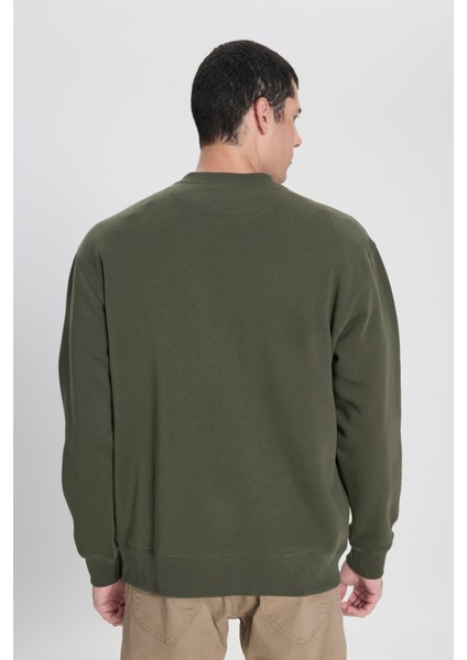 Loose Fit Rahat Kesim Bisiklet Yaka Zeytin Yeşili Sweatshirt indirimleri