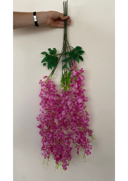 6 Adet Pembe Sarkan Akasya Çiçek, 3 Dallı, 100 cm, Sarmaşık Görünümlü Yapay Çiçek