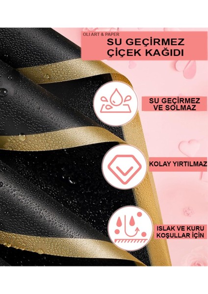 Siyah ve altın kenarlı yapay ve kuru çiçek buketi paketleri, şık ve zarif seçim modelleri