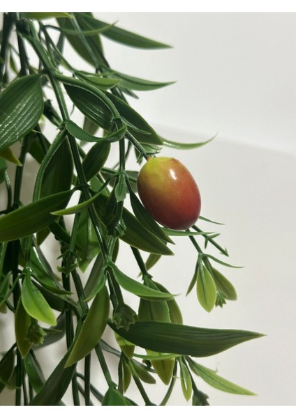 Elmas yapay çiçek, siyah saksıda, zeytin dalı, yeşil renk, tek dal, şık dekorasyon.